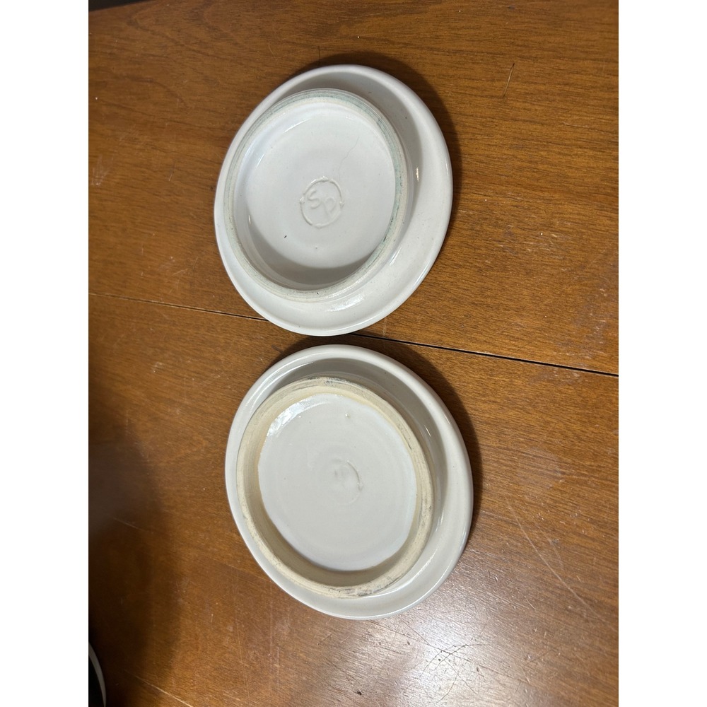 Vintage Artisan Studio Pottery Ceramic Coasters Blue Green Drip Glaze Set of 2 - Picture 3 of 3
